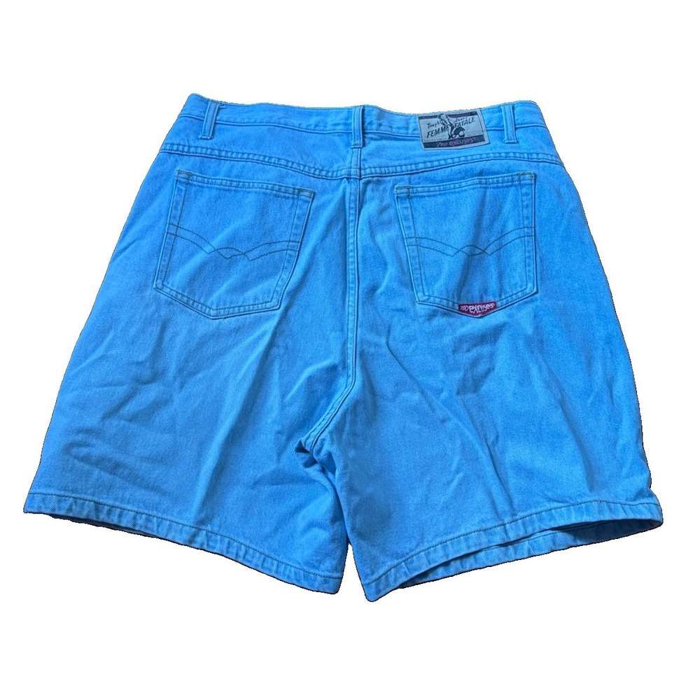 VINTAGE No Excuses Femme Fatale Shorts Womens 32/18W Blue Zip Fly Denim
